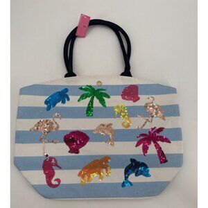 Simply Southern Sequin Beach Tote Bag With Navy Handles